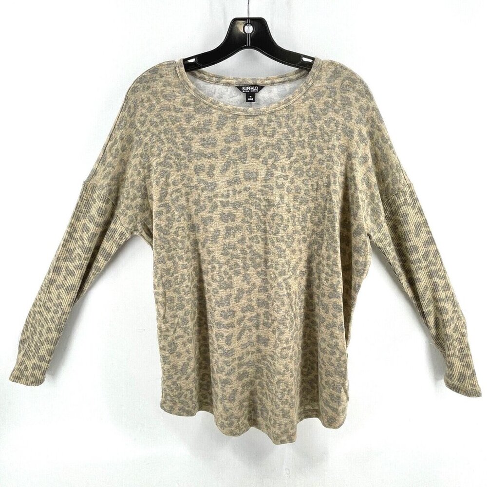 Buffalo David Bitton Women's Soft Animal Print Knit Sweater Size Medium Gray Tan